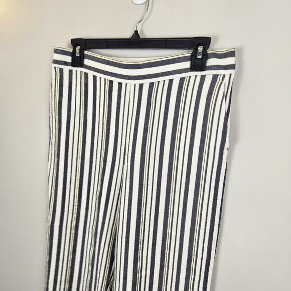 Loft Women's Striped Wide Leg Pull On Cropped Pants PETITE MED Gold Accents - Picture 2 of 8